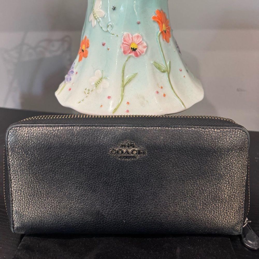 Coach Black Pebbled Leather Zip-Around Wallet